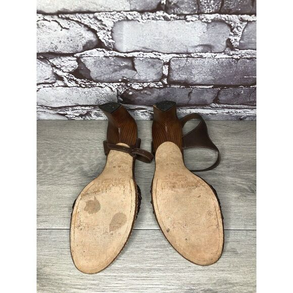 Cole Haan Brown Leather Woven Heel AnkleStrap Sandals Women Sz 8B US Broken Heel - Picture 7 of 16